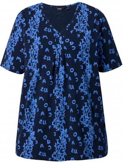 Ulla Popken Letter Print Short Sleeve Tee Navy - Koszulki z nadrukiem dla kobiet - 