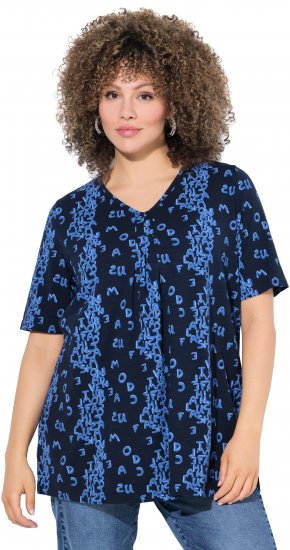 Ulla Popken Letter Print Short Sleeve Tee Navy - Koszulki z nadrukiem dla kobiet - 