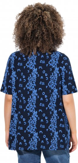 Ulla Popken Letter Print Short Sleeve Tee Navy - Koszulki z nadrukiem dla kobiet - 