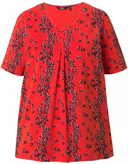Ulla Popken Letter Print Short Sleeve Tee Red - Koszulki z nadrukiem dla kobiet - 