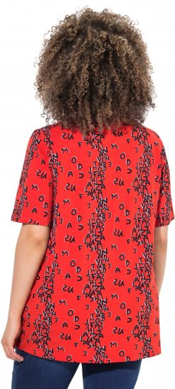 Ulla Popken Letter Print Short Sleeve Tee Red - Koszulki z nadrukiem dla kobiet - 