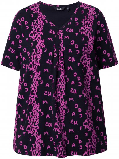 Ulla Popken Letter Print Short Sleeve Tee Magnolia Red - Koszulki z nadrukiem dla kobiet - 