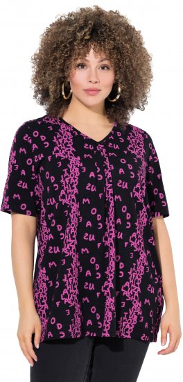 Ulla Popken Letter Print Short Sleeve Tee Magnolia Red - Koszulki z nadrukiem dla kobiet - 