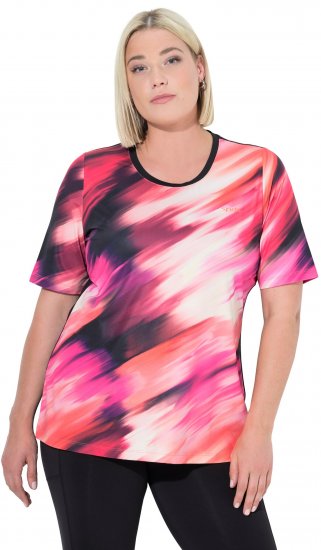 Ulla Popken Cutout Abstract Print Short Sleeve Tee Hibiscus Red - Koszulki z nadrukiem dla kobiet - 