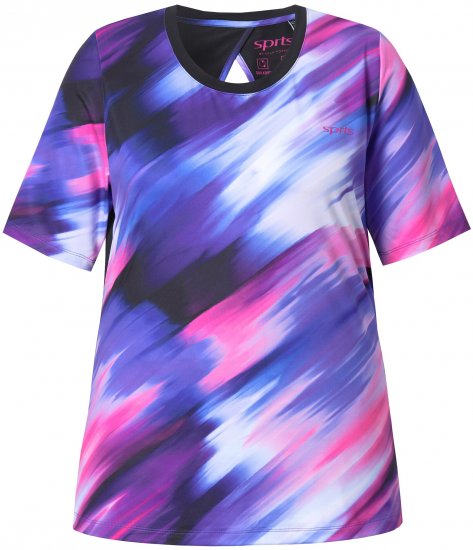 Ulla Popken Cutout Abstract Print Short Sleeve Tee Ink Blue - Koszulki z nadrukiem dla kobiet - 