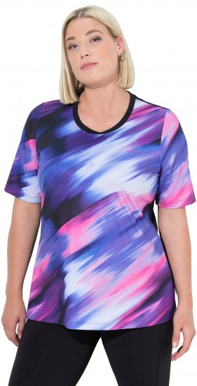 Ulla Popken Cutout Abstract Print Short Sleeve Tee Ink Blue - Koszulki z nadrukiem dla kobiet - 