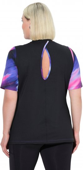 Ulla Popken Cutout Abstract Print Short Sleeve Tee Ink Blue - Koszulki z nadrukiem dla kobiet - 
