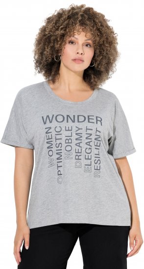 Ulla Popken WONDER Short Sleeve Graphic Tee Light Grey Melange - Koszulki z nadrukiem dla kobiet - 