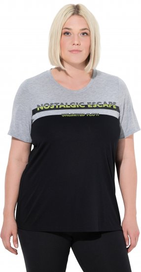 Ulla Popken Nostalgic Escape Performance T-Shirt Black - Koszulki z nadrukiem dla kobiet - 