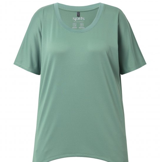 Ulla Popken Quick Drying Pointed Hem Stretch Fit Tee Ivy Green - T-shirty - 