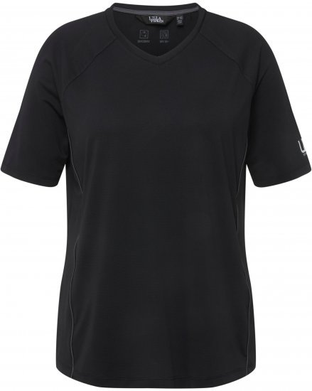 Ulla Popken Piping Accent Functional UVP 50+ Stretch Knit Top Black - T-shirty - 