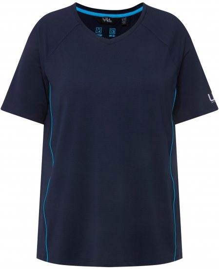 Ulla Popken Piping Accent Functional UVP 50+ Stretch Knit Top Navy Blue - T-shirty - 