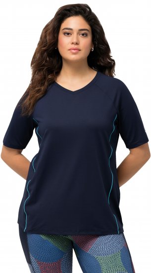Ulla Popken Piping Accent Functional UVP 50+ Stretch Knit Top Navy Blue - T-shirty - 