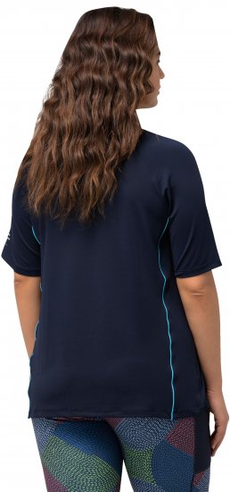Ulla Popken Piping Accent Functional UVP 50+ Stretch Knit Top Navy Blue - T-shirty - 