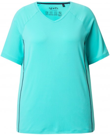 Ulla Popken Piping Accent Functional UVP 50+ Stretch Knit Top Aqua Green - T-shirty - 