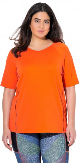 Ulla Popken Piping Accent Functional UVP 50+ Stretch Knit Top Orange Red - T-shirty - 