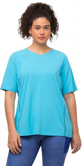 Ulla Popken Piping Accent Functional UVP 50+ Stretch Knit Top Bright Turquoise - T-shirty - 