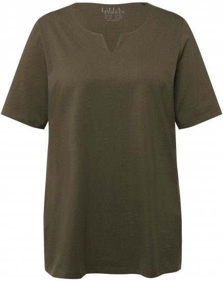 Ulla Popken Essential Notch Neck Stretch Tee Forest Green - T-shirty - 