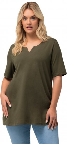 Ulla Popken Essential Notch Neck Stretch Tee Forest Green - T-shirty - 