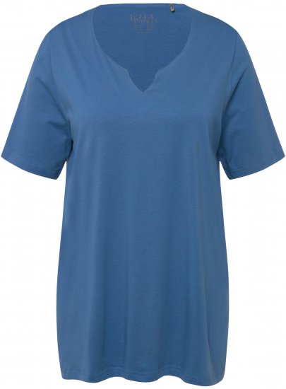 Ulla Popken Essential Notch Neck Stretch Tee Denim Blue - T-shirty - 