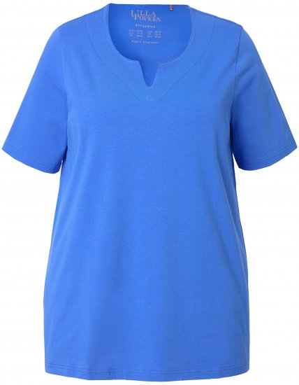 Ulla Popken Essential Notch Neck Stretch Tee Peacock Blue - T-shirty - 