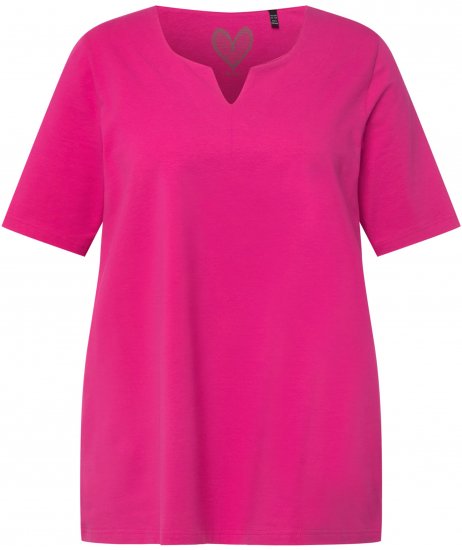 Ulla Popken Essential Notch Neck Stretch Tee Fuchsia Pink - T-shirty - 