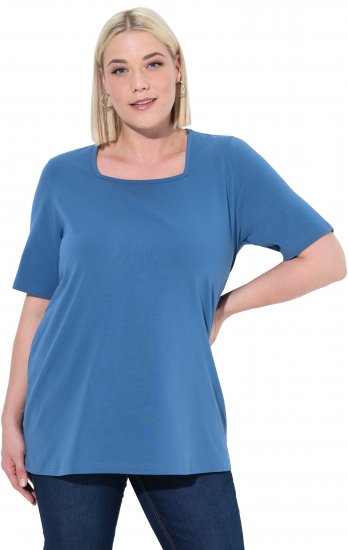 Ulla Popken Essential Square Neck Stretch Tee Denim Blue - T-shirty - 