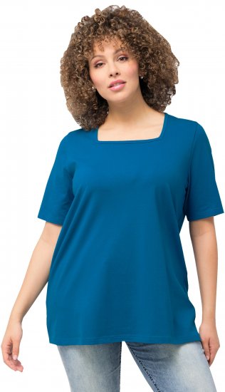 Ulla Popken Essential Square Neck Stretch Tee Medium Blue - T-shirty - 