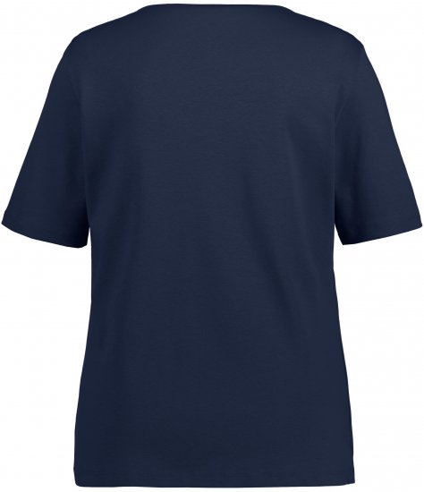 Ulla Popken Double Layer Rounded V-Neck Slim Fit Tee Navy Blue - T-shirty - 