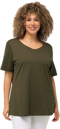 Ulla Popken Double Layer Rounded V-Neck Slim Fit Tee Forest Green - T-shirty - 