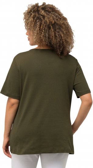 Ulla Popken Double Layer Rounded V-Neck Slim Fit Tee Forest Green - T-shirty - 