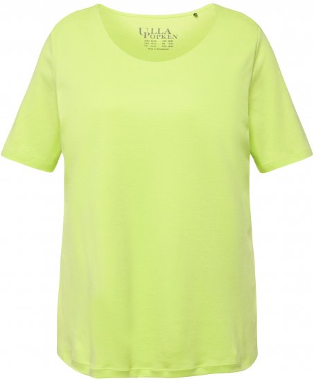Ulla Popken Double Layer Rounded V-Neck Slim Fit Tee Lime Green - T-shirty - 