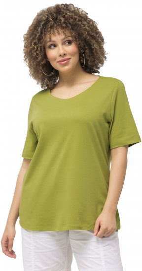 Ulla Popken Double Layer Rounded V-Neck Slim Fit Tee Apple Green - T-shirty - 