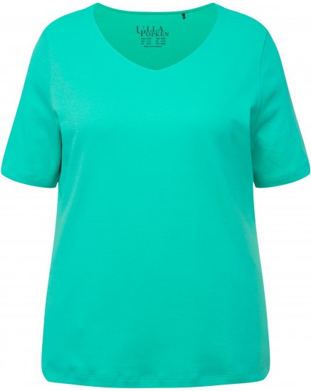 Ulla Popken Double Layer Rounded V-Neck Slim Fit Tee Turquioise Green - T-shirty - 