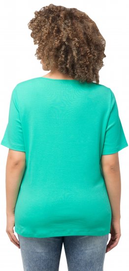 Ulla Popken Double Layer Rounded V-Neck Slim Fit Tee Turquioise Green - T-shirty - 