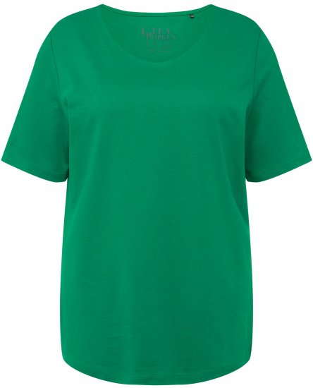 Ulla Popken Double Layer Rounded V-Neck Slim Fit Tee Green Emerald - T-shirty - 