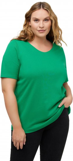 Ulla Popken Double Layer Rounded V-Neck Slim Fit Tee Green Emerald - T-shirty - 