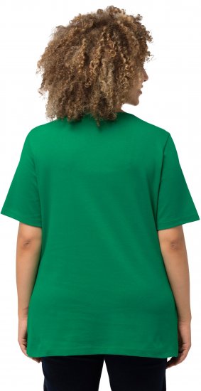 Ulla Popken Double Layer Rounded V-Neck Slim Fit Tee Green Emerald - T-shirty - 