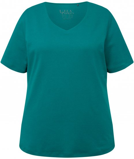 Ulla Popken Double Layer Rounded V-Neck Slim Fit Tee Dark Emerald - T-shirty - 