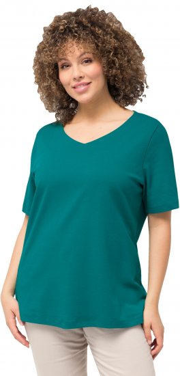 Ulla Popken Double Layer Rounded V-Neck Slim Fit Tee Dark Emerald - T-shirty - 