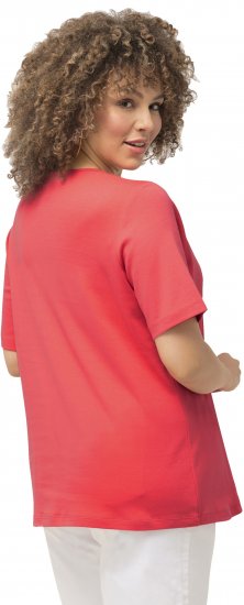 Ulla Popken Double Layer Rounded V-Neck Slim Fit Tee Dark Coral - T-shirty - 