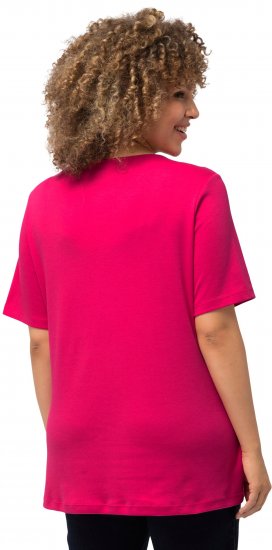 Ulla Popken Double Layer Rounded V-Neck Slim Fit Tee Magenta Pink - T-shirty - 