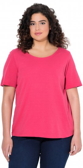Ulla Popken Double Layer Rounded V-Neck Slim Fit Tee Dark Pink - T-shirty - 