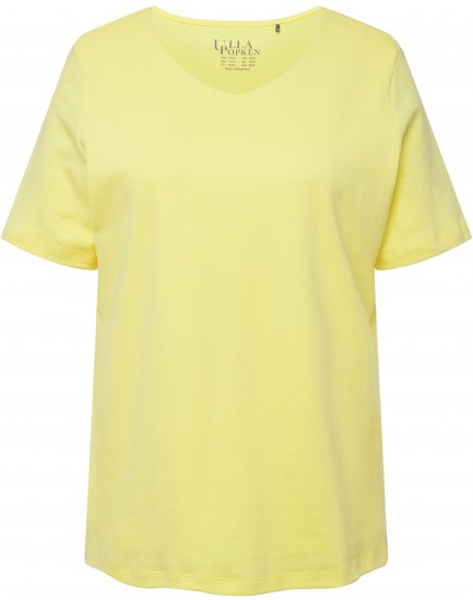 Ulla Popken Double Layer Rounded V-Neck Slim Fit Tee Lemon Yellow - T-shirty - 