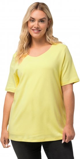 Ulla Popken Double Layer Rounded V-Neck Slim Fit Tee Lemon Yellow - T-shirty - 
