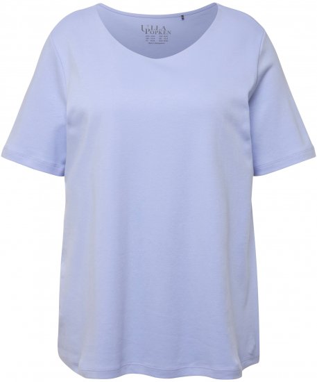 Ulla Popken Double Layer Rounded V-Neck Slim Fit Tee Pale Blue - T-shirty - 
