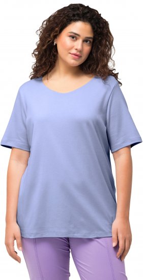 Ulla Popken Double Layer Rounded V-Neck Slim Fit Tee Pale Blue - T-shirty - 