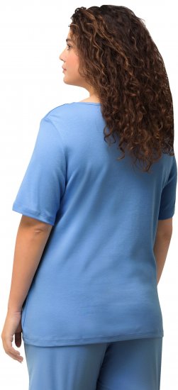 Ulla Popken Double Layer Rounded V-Neck Slim Fit Tee Cloud Blue - T-shirty - 