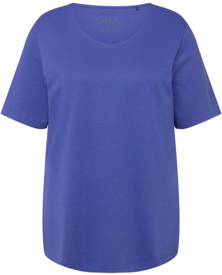 Ulla Popken Double Layer Rounded V-Neck Slim Fit Tee Blue Purple - T-shirty - 