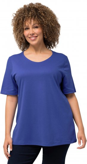 Ulla Popken Double Layer Rounded V-Neck Slim Fit Tee Blue Purple - T-shirty - 